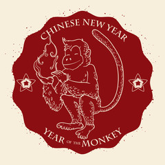 Happy Monkey Holding a Flame for the New Year, Vector Illustration