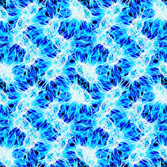 Navy blue neon cyan floral macro microbe seamless pattern background