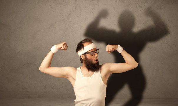 Skinny man with musculous shadow