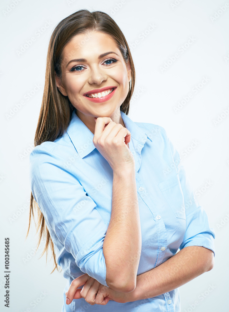 Wall mural smiling business woman portrait. young female model with long h