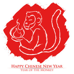 Monkey in Brushstrokes Style for Chinese New Year, Vector Illustration