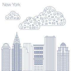 Obraz premium Icons Internet programs and social networking in the city