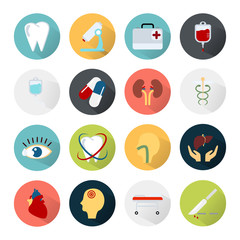 Color set of sixteen medicine icons