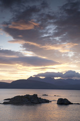 Sunset over the Sea and Cuillin Hills, Isle of Skye, Scotland