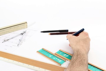 Old drawing apparatus and instruments ; free space for graphic design.