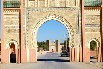 morocco arch in   old construction street   blue sky