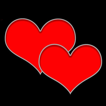 Valetine' image of two overlapping red hearts on black background.  Text area.