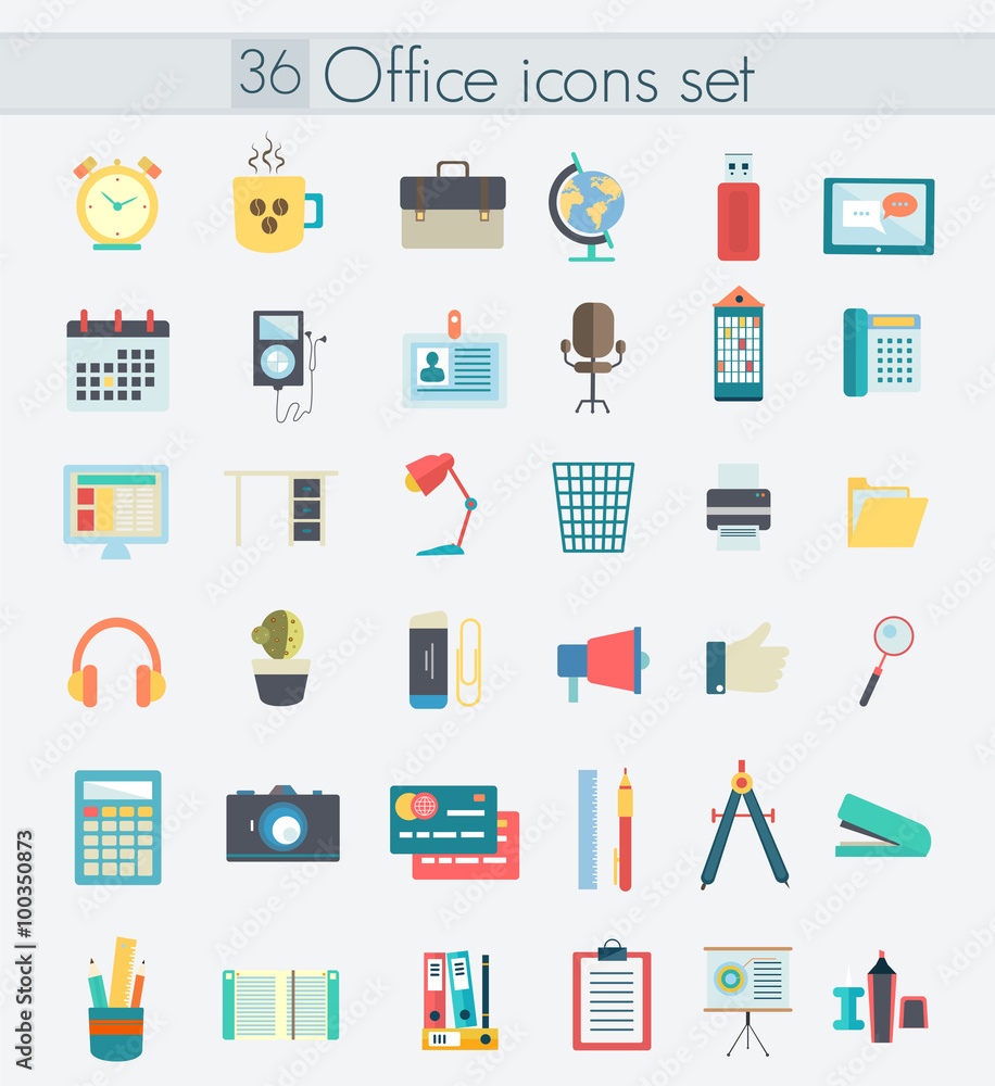Poster modern flat design color office icons. web elements
