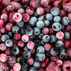 frozen berries, black currant, red currant, raspberry, blueberry. top view. macro - 100350871