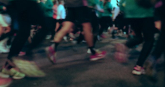 Runners feet at marathon race start - Blurred