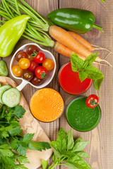 Fresh vegetable smoothie. Tomato, cucumber, carrot