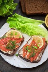 Sandwich with salmon for breakfast