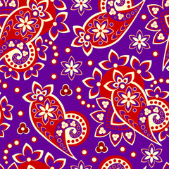 Paisley seamless pattern. Indian cucumber. Oriental decorative ornament