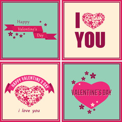 happy valentines day cards with ornaments, hearts, flowers and ribbon