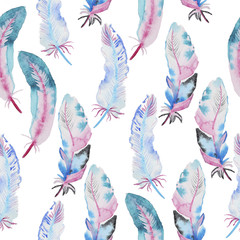 Watercolor pattern with feathers