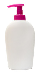 Closed Cosmetic Or Hygiene Plastic Bottle Of Gel, Liquid Soap, Lotion, Cream, Shampoo. Isolated On White Background.