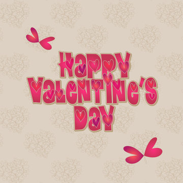 Vector Valentine's day card with original lettering and butterflies shaping hearts