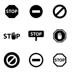 Vector black stop icon set. Stop Icon Object, Stop Icon Picture, Stop Icon Image - stock vector - obrazy, fototapety, plakaty