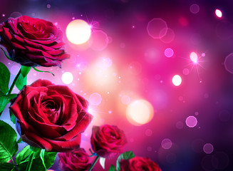 Roses For Valentines Day - Heart Shape Glowing On The Background
