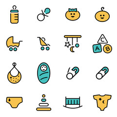 Trendy flat line icon pack for designers and developers. Vector line baby icon set, Baby Icon Object, Baby Icon Picture, Baby Icon Image - stock vector