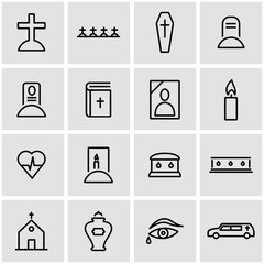 Vector line funeral icon set. Funeral Icon Object, Funeral Icon Picture, Funeral Icon Image - stock vector