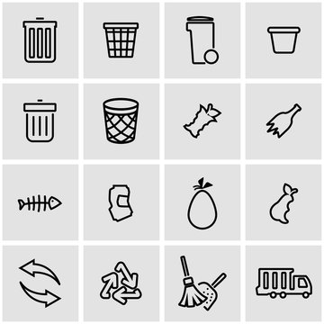 Vector line garbage icon set. Garbage Icon Object, Garbage Icon Picture, Garbage Icon Image - stock vector