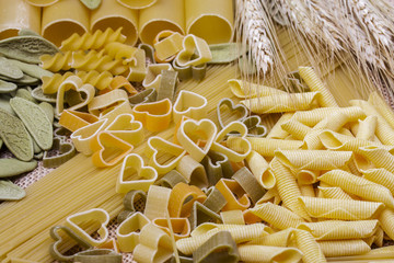 Variety of types and shapes Italian pasta
