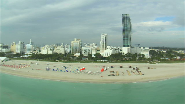Aerial shot of a beach in Miami.