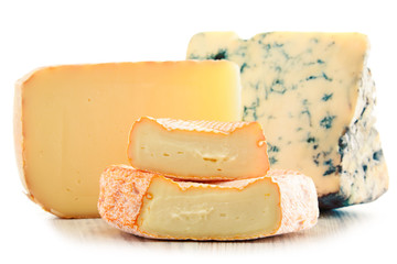 Different sorts of cheese isolated on white background