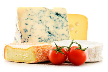 Different sorts of cheese isolated on white background