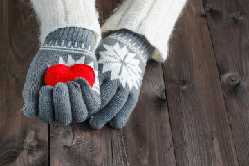 Woman give red heart