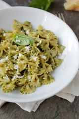 pasta with green sauce on plate