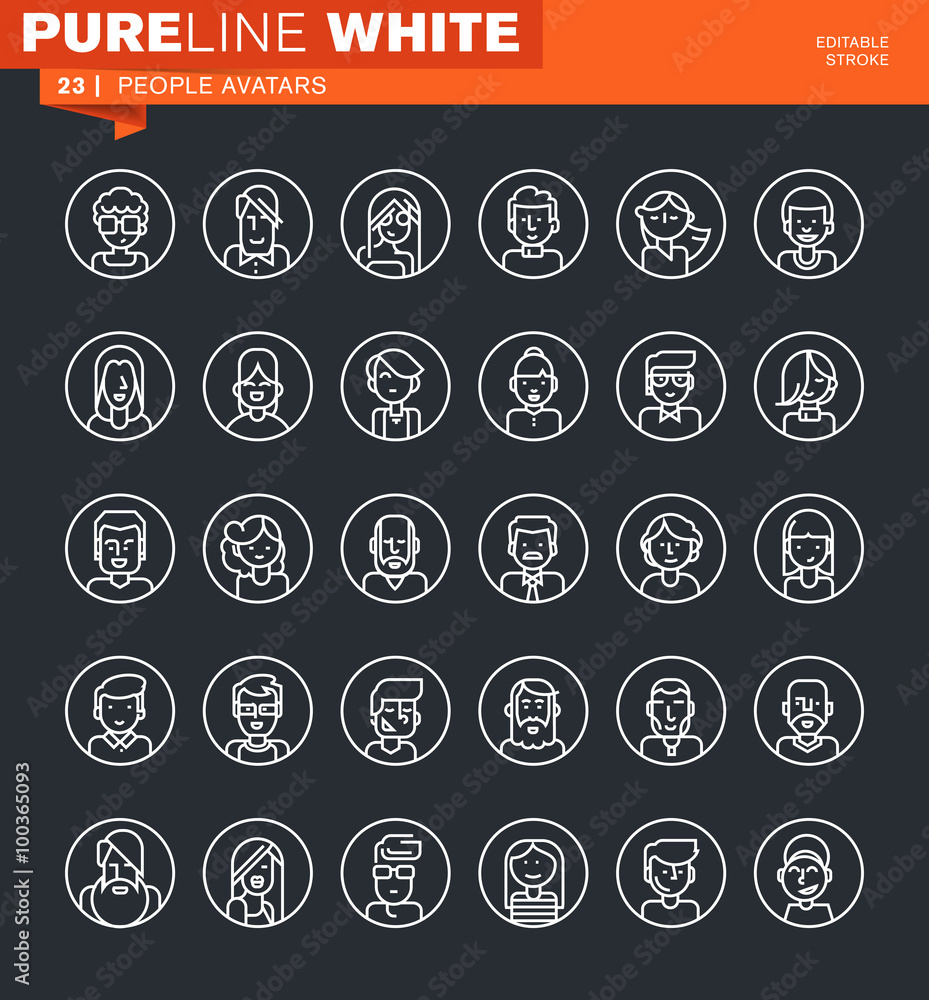 Poster set of thin line people avatars icons. icons for website and mobile website and apps with editable s