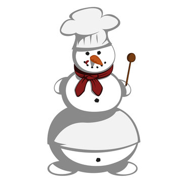 Mr snowman - Snowman is a master chef (with a kitchen spoon an apron and a chef hat).