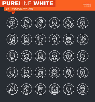 Set of thin line people avatars icons. Icons for website and mobile website and apps with editable stroke. 