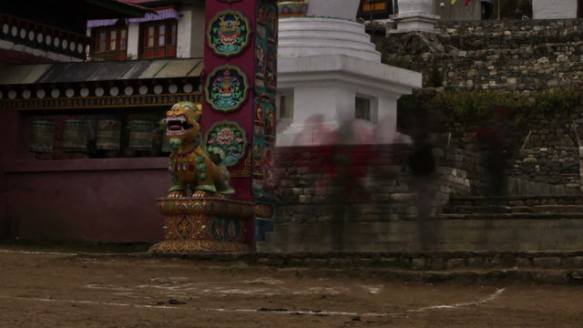 Time-lapse at the entrance to Tengboche Monastery in Nepal. Cropped.
