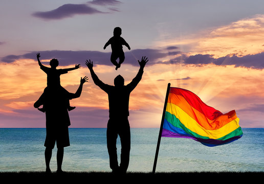 Silhouette of happy gay parents
