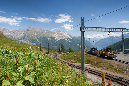 Alp Grum railway station is situated on the Bernina Railway