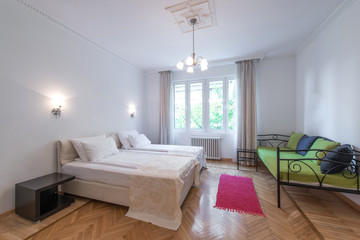 Interior of comfortable hostel room