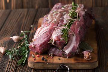 Raw beef roll with fresh spices