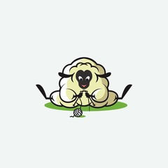 Cartoon sheep sitting down and knitting