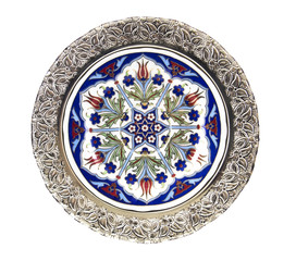 Historical Turkish tile plate - isolated