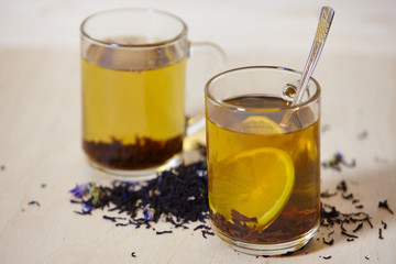 cup of tea on wooden background