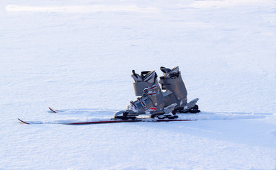 Skiing equipment on snow