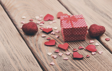 Gift box and hearts - vintage toning