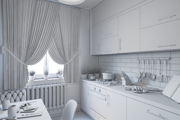 3d illustration of kitchen design in a modern style without text