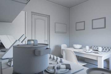 3d illustration of kitchen design in a modern style without text