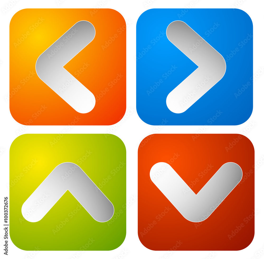 Poster Colorful rounded square arrow buttons with arrowheads