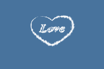 Heart cloud with Love text on the blue background