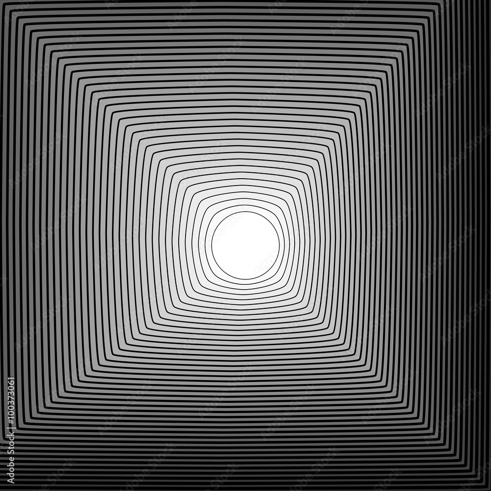 Poster abstract background: circle blending to square outwards. monochr